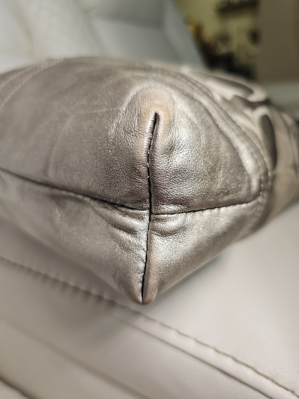 Coach Satin Signature Chain-Accent Shoulder Bag in Silver Taupe (Used) - Picture 10 of 13
